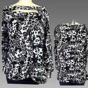 Lovesick +4 Black Camouflage/Hidden Skull Print Keyhole Neck Long Sleeve T-Shirt